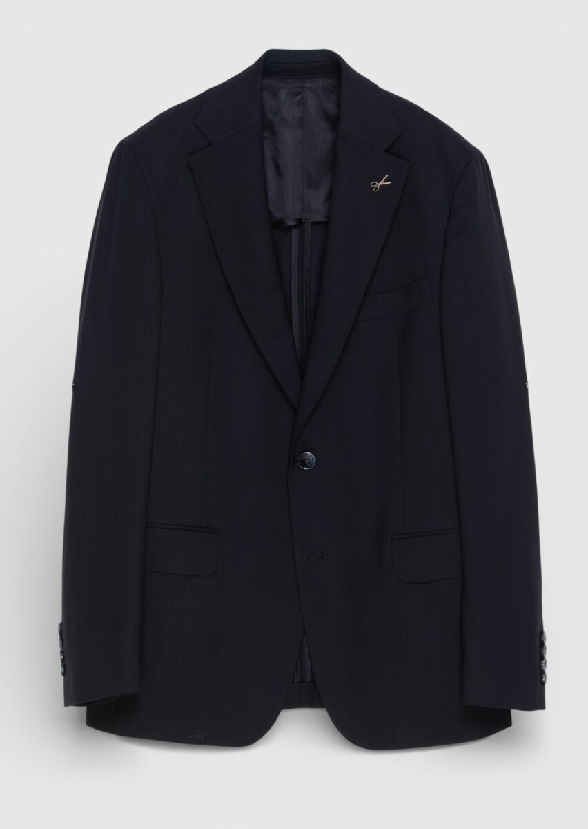 Black Shirt Shoulder Slim Fit 100% Wool Jacket - 5