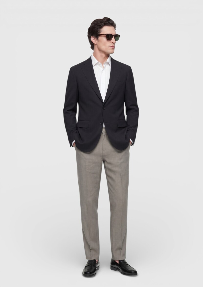 Black Shirt Shoulder Slim Fit 100% Wool Jacket - 3