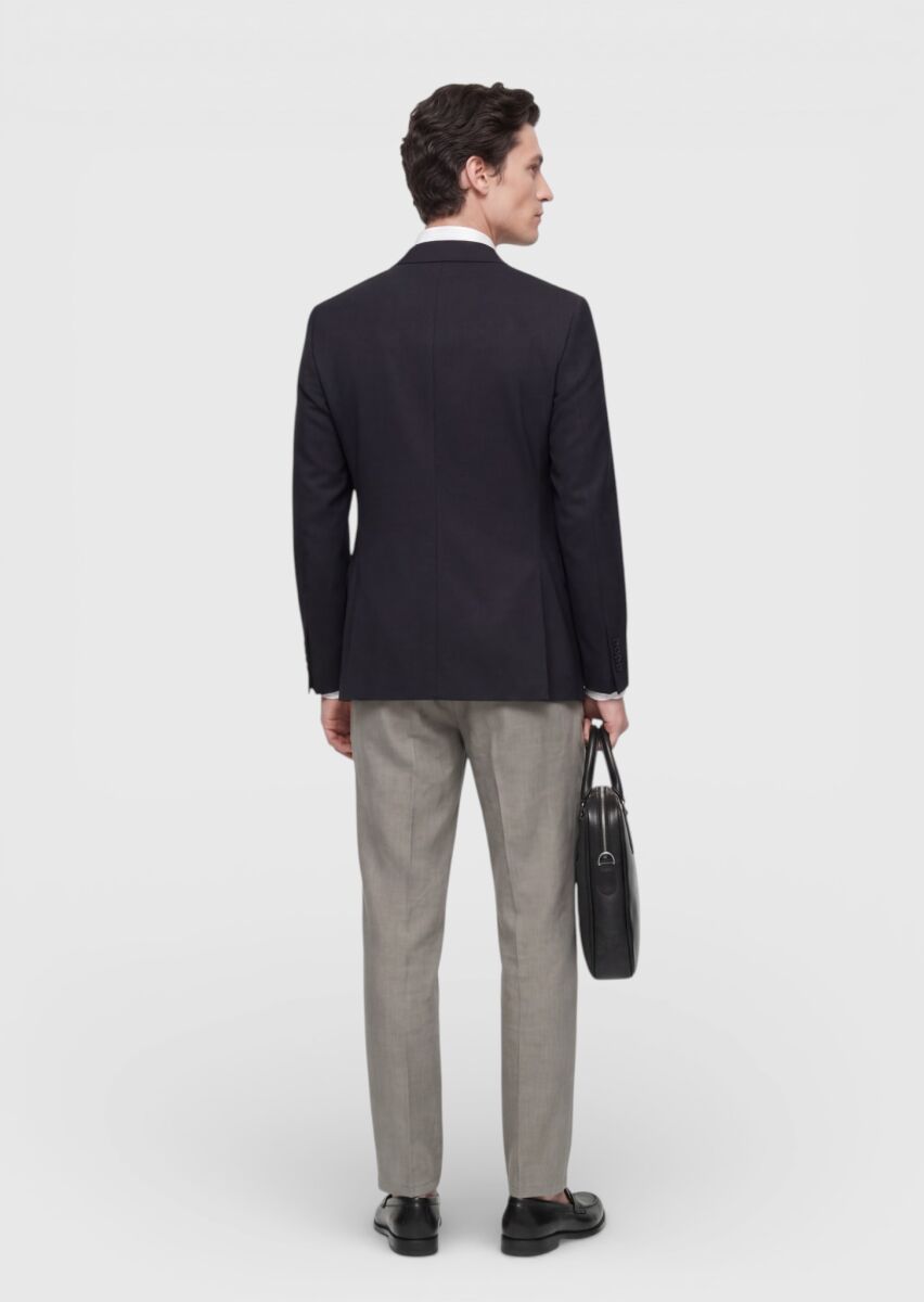 Black Shirt Shoulder Slim Fit 100% Wool Jacket - 4