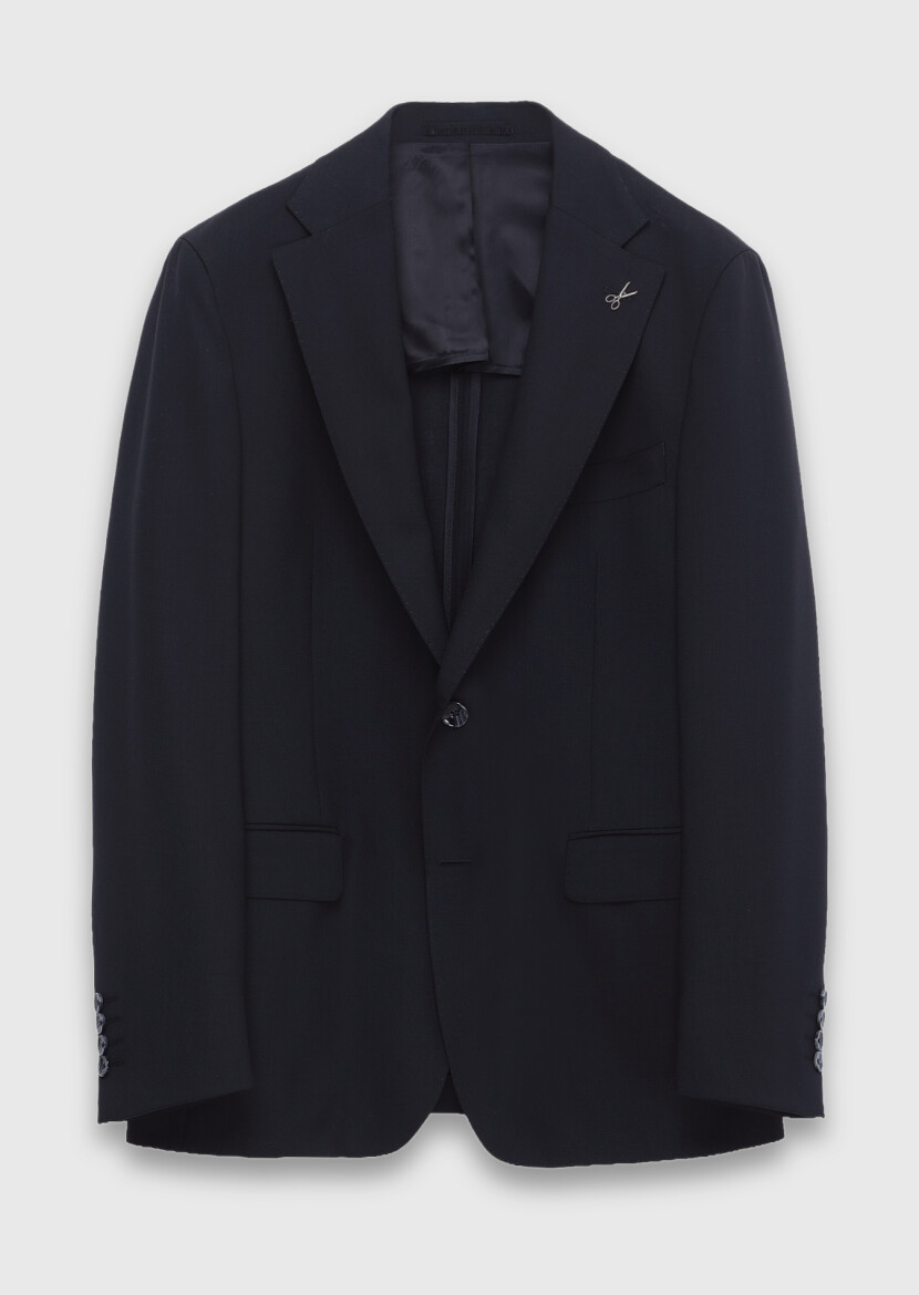 Black Shirt Shoulder Slim Fit 100% Wool Jacket - 5