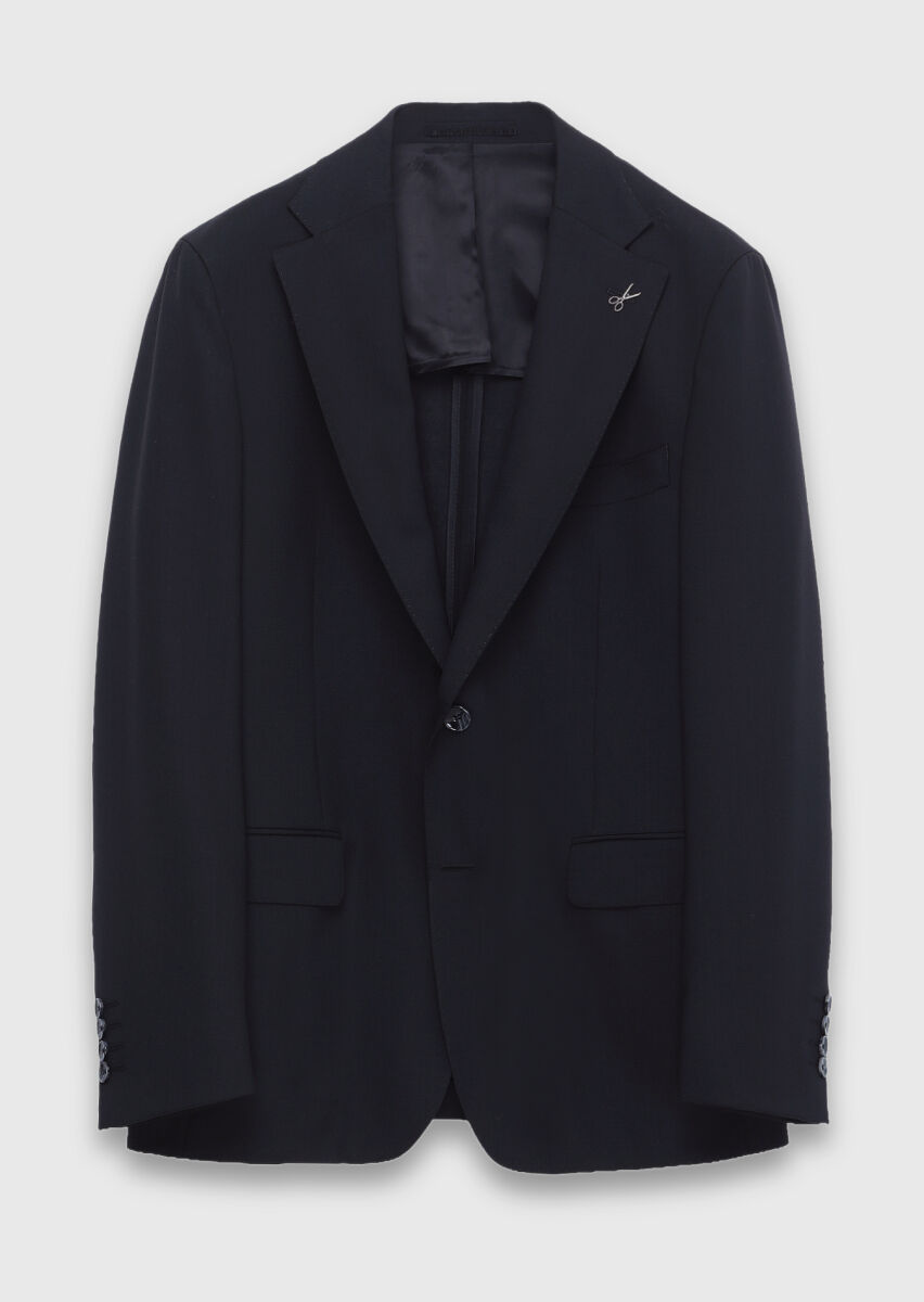 Black Shirt Shoulder Slim Fit 100% Wool Jacket - 5