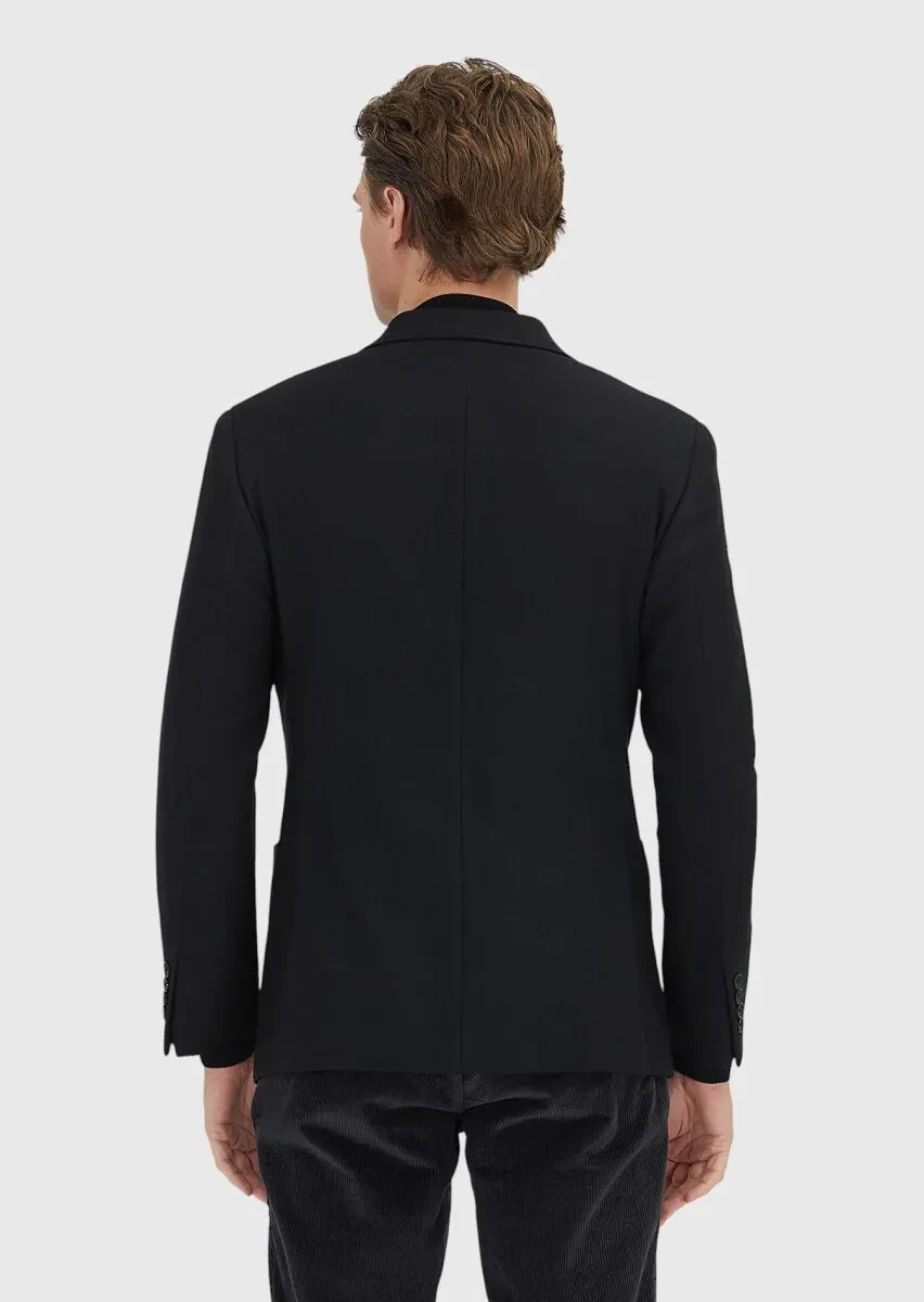Black Shirt Shoulder Slim Fit Wool Blended Jacket - 5
