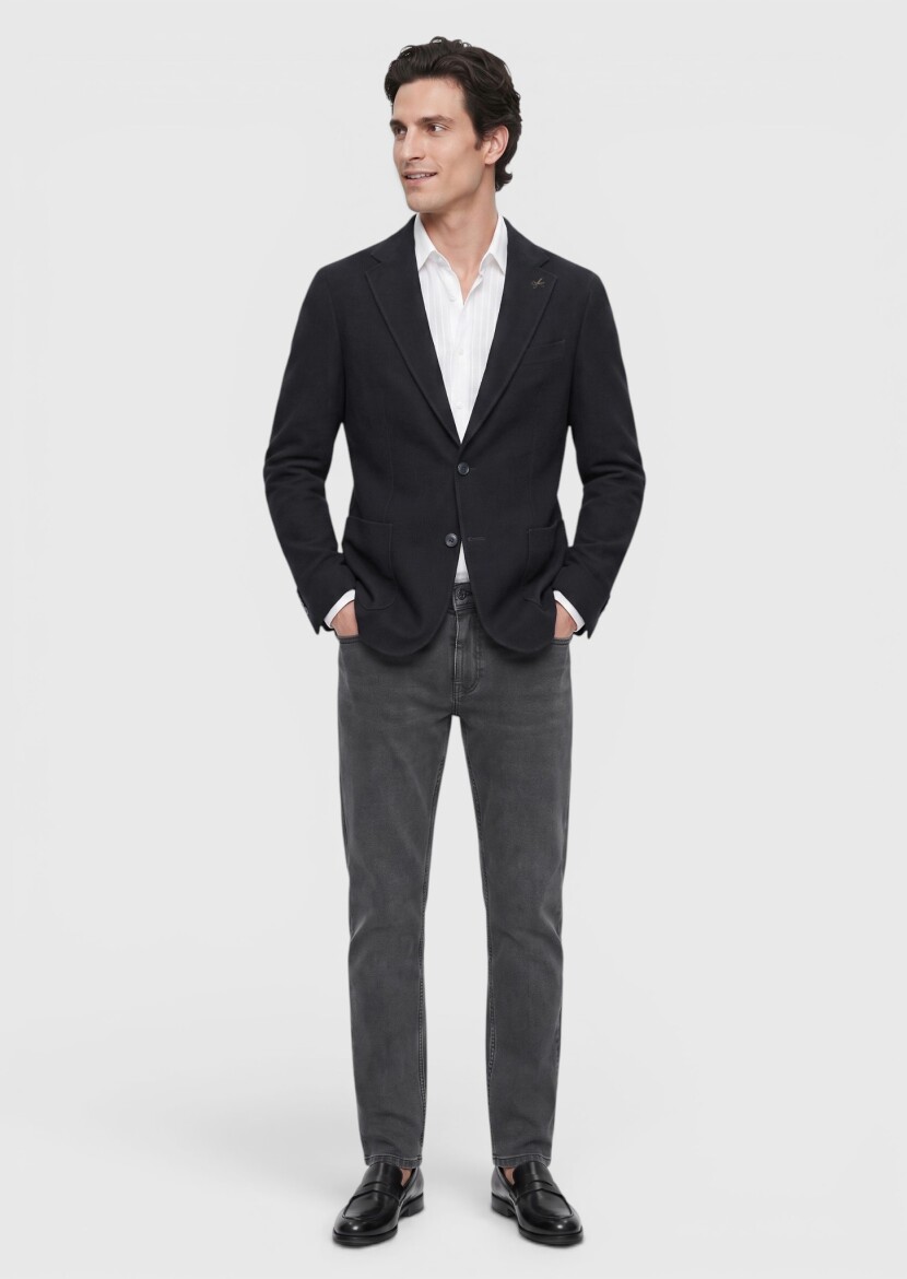 Black Shirt Shoulder Slim Fit Wool Blended Jacket - RAMSEY