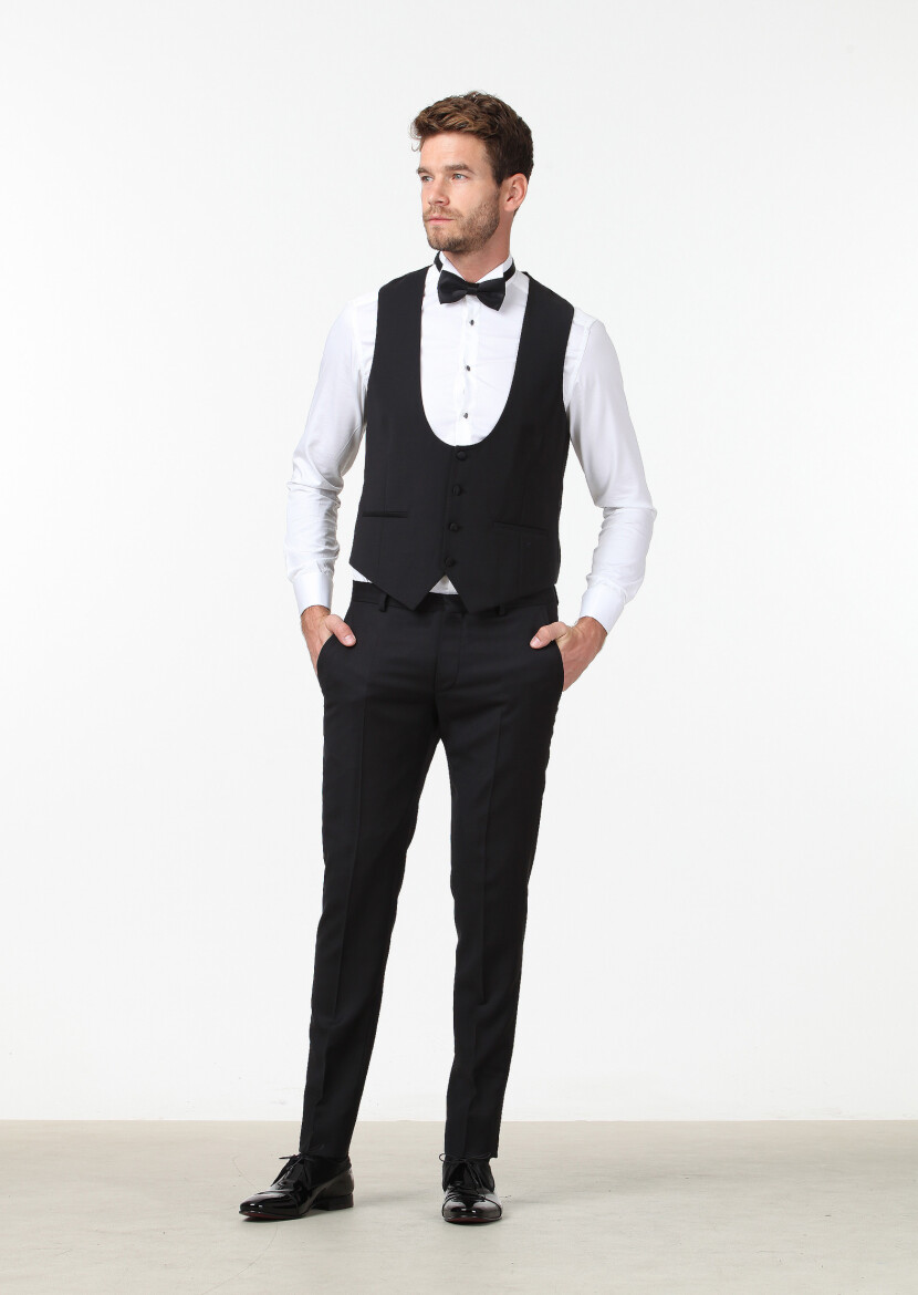 Black Slim Fit Butterfly Collar Classical Waistcoat 