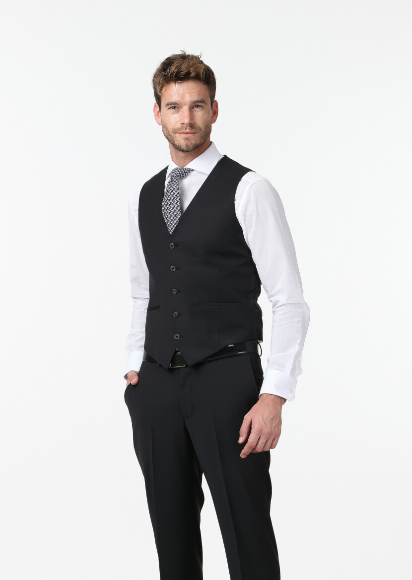Black Slim Fit Butterfly Collar Classical Waistcoat 