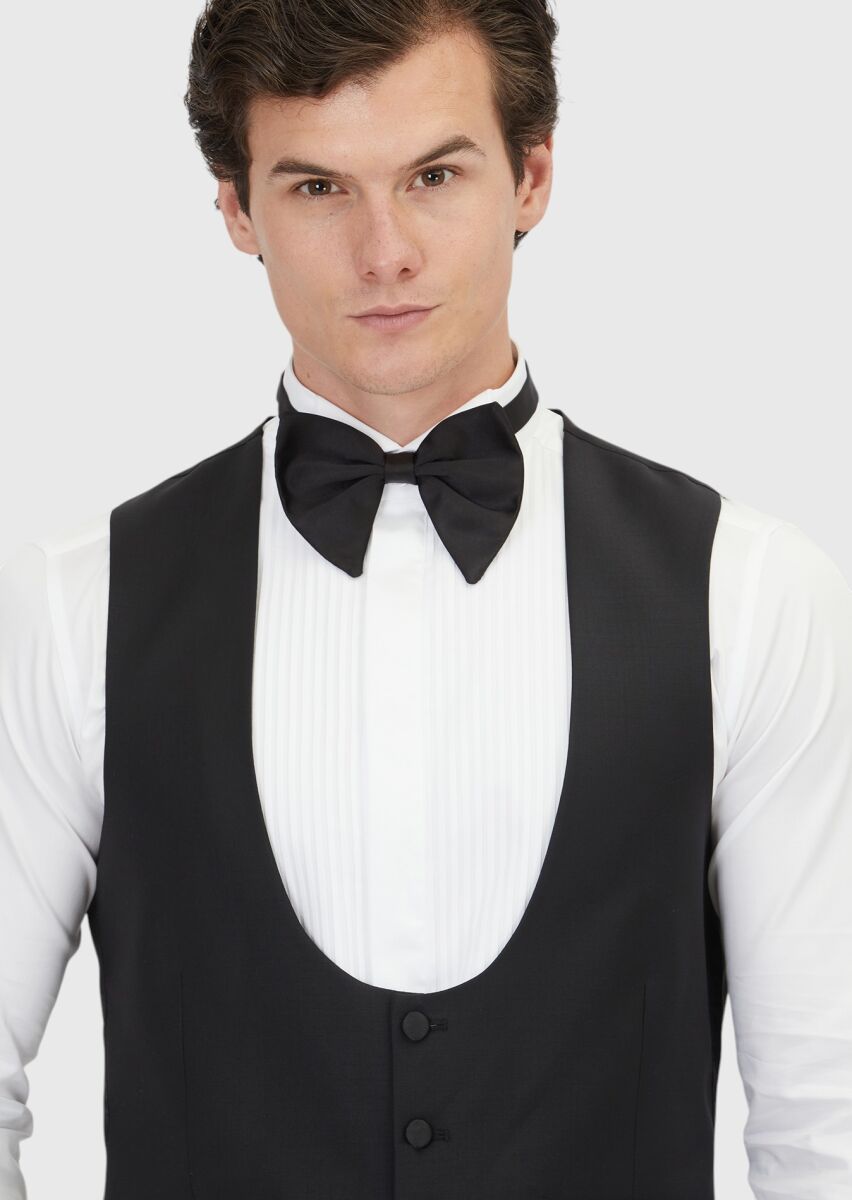 Black Slim Fit Butterfly Collar Classical Waistcoat - 3