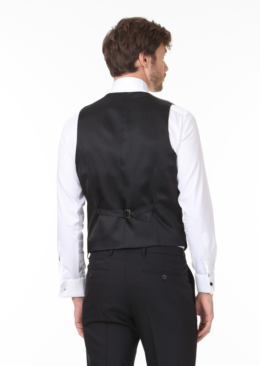 Black Slim Fit Butterfly Collar Classical Waistcoat - 4