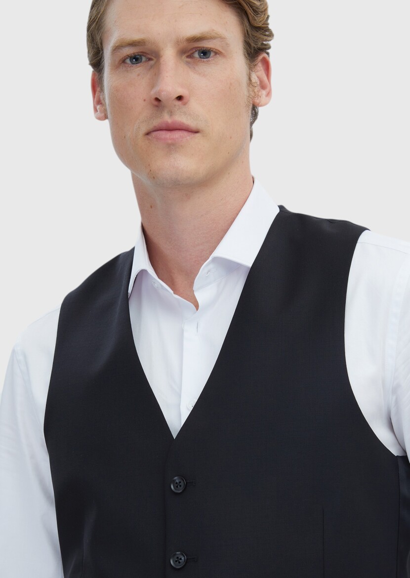 Black Slim Fit Butterfly Collar Classical Waistcoat - 3