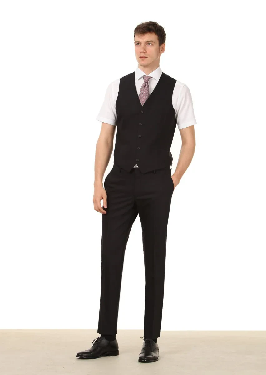 Black Slim Fit Butterfly Collar Classical Waistcoat - 3