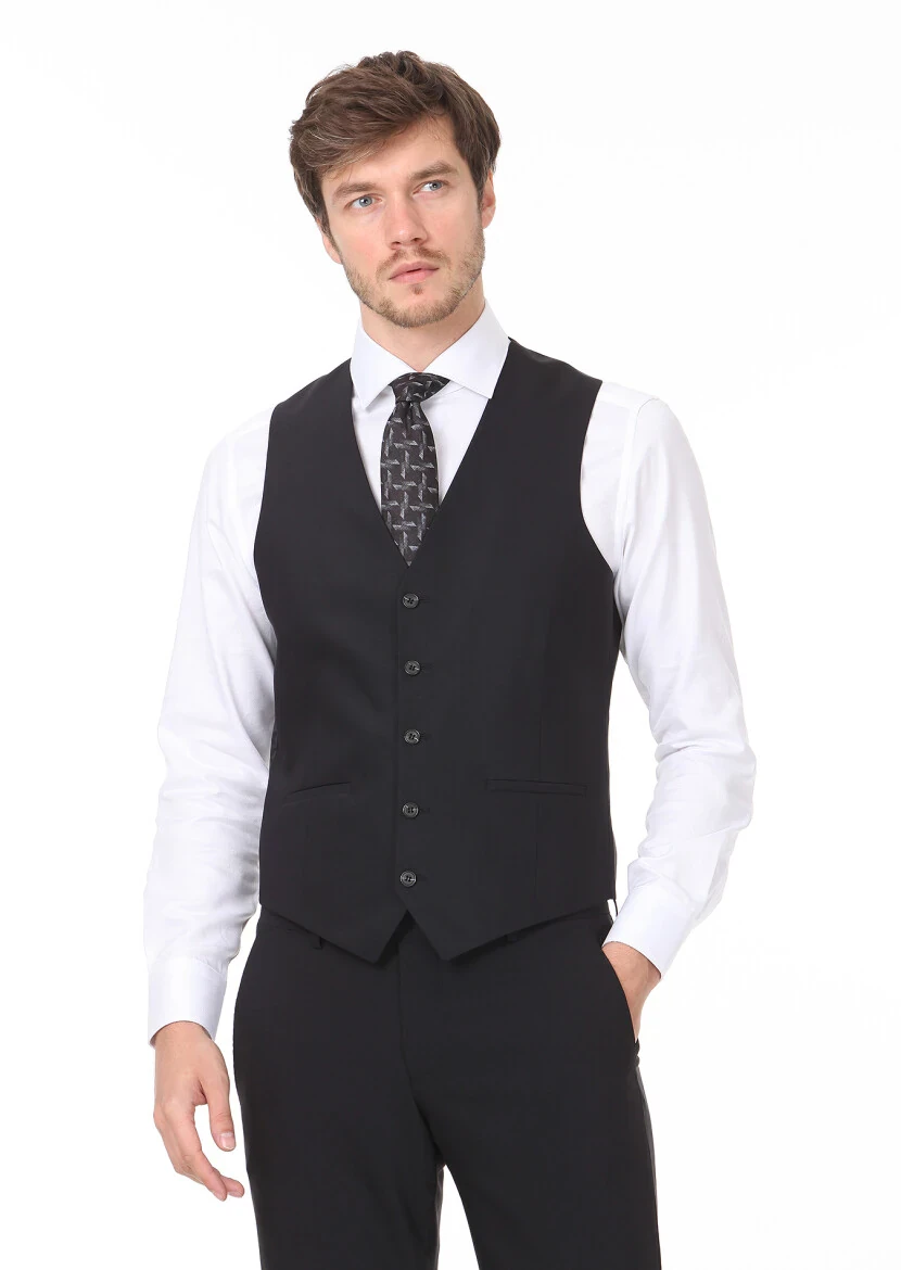 Black Slim Fit Butterfly Collar Classical Waistcoat - 1