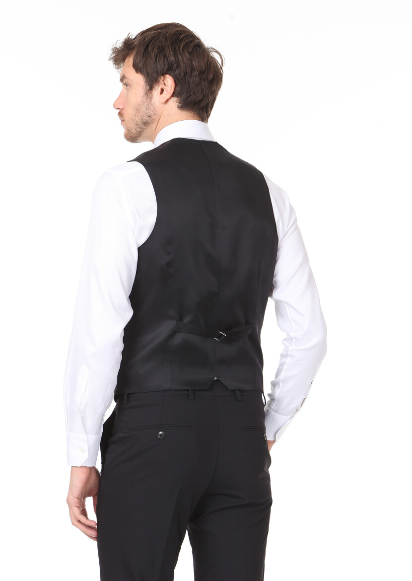 Black Slim Fit Butterfly Collar Classical Waistcoat - 4