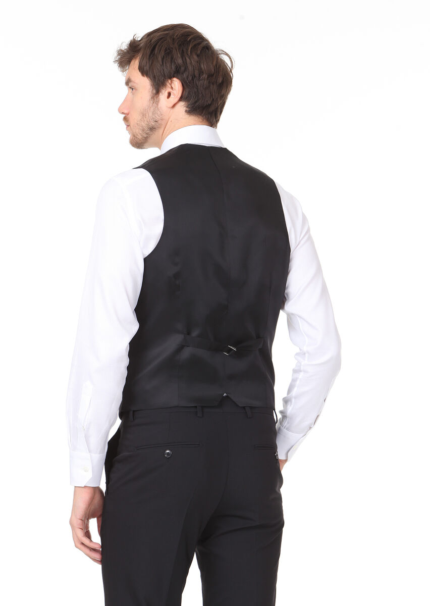 Black Slim Fit Butterfly Collar Classical Waistcoat - 4