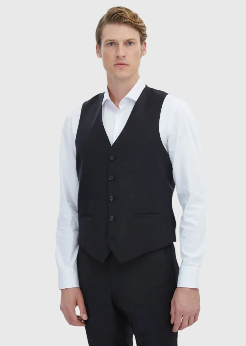 Black Slim Fit Butterfly Collar Classical Waistcoat - 1