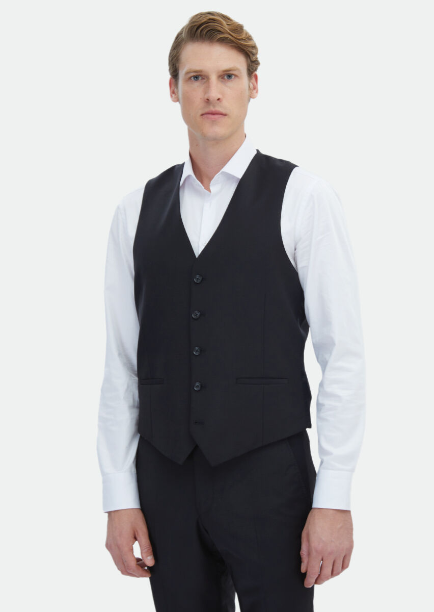 Black Slim Fit Butterfly Collar Classical Waistcoat - 1