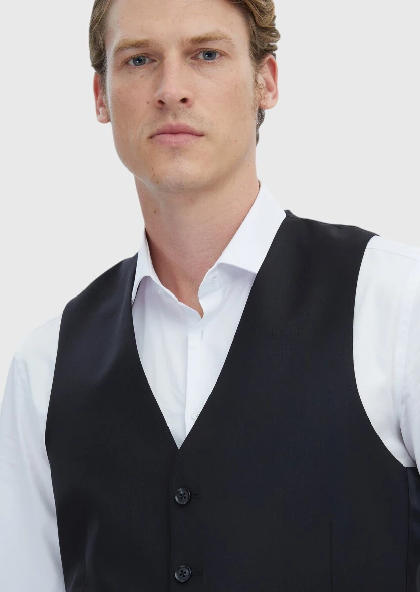 Black Slim Fit Butterfly Collar Classical Waistcoat - 3