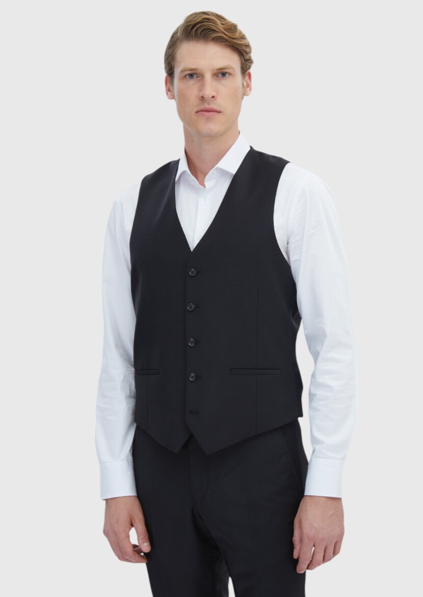 Black Slim Fit Butterfly Collar Classical Waistcoat - 1