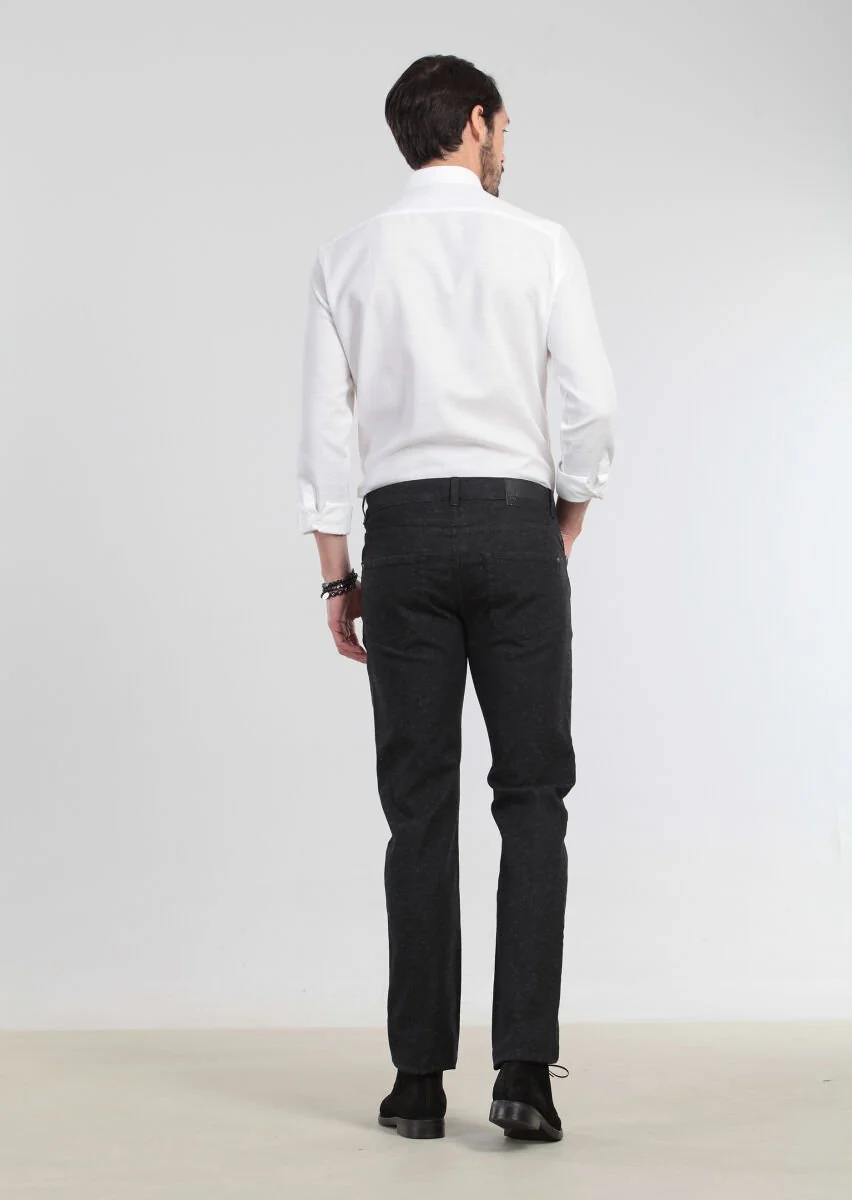 Black Slim Fit Denim Cotton Blended Trousers - 5