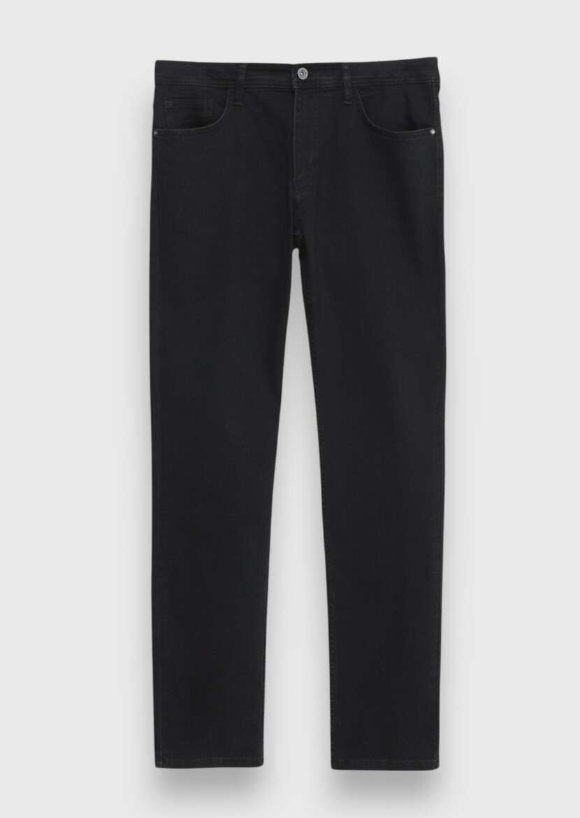 Black Slim Fit Denim Cotton Blended Trousers - 6