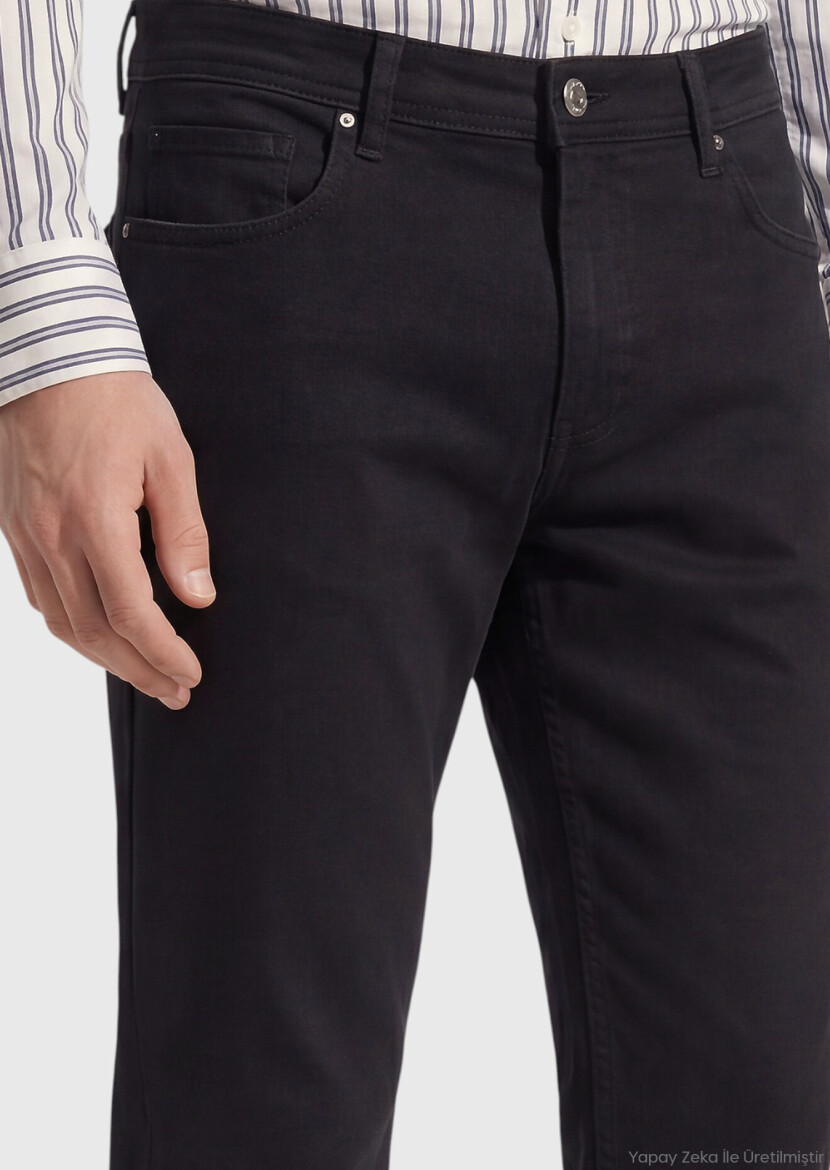 Black Slim Fit Denim Cotton Blended Trousers - RAMSEY