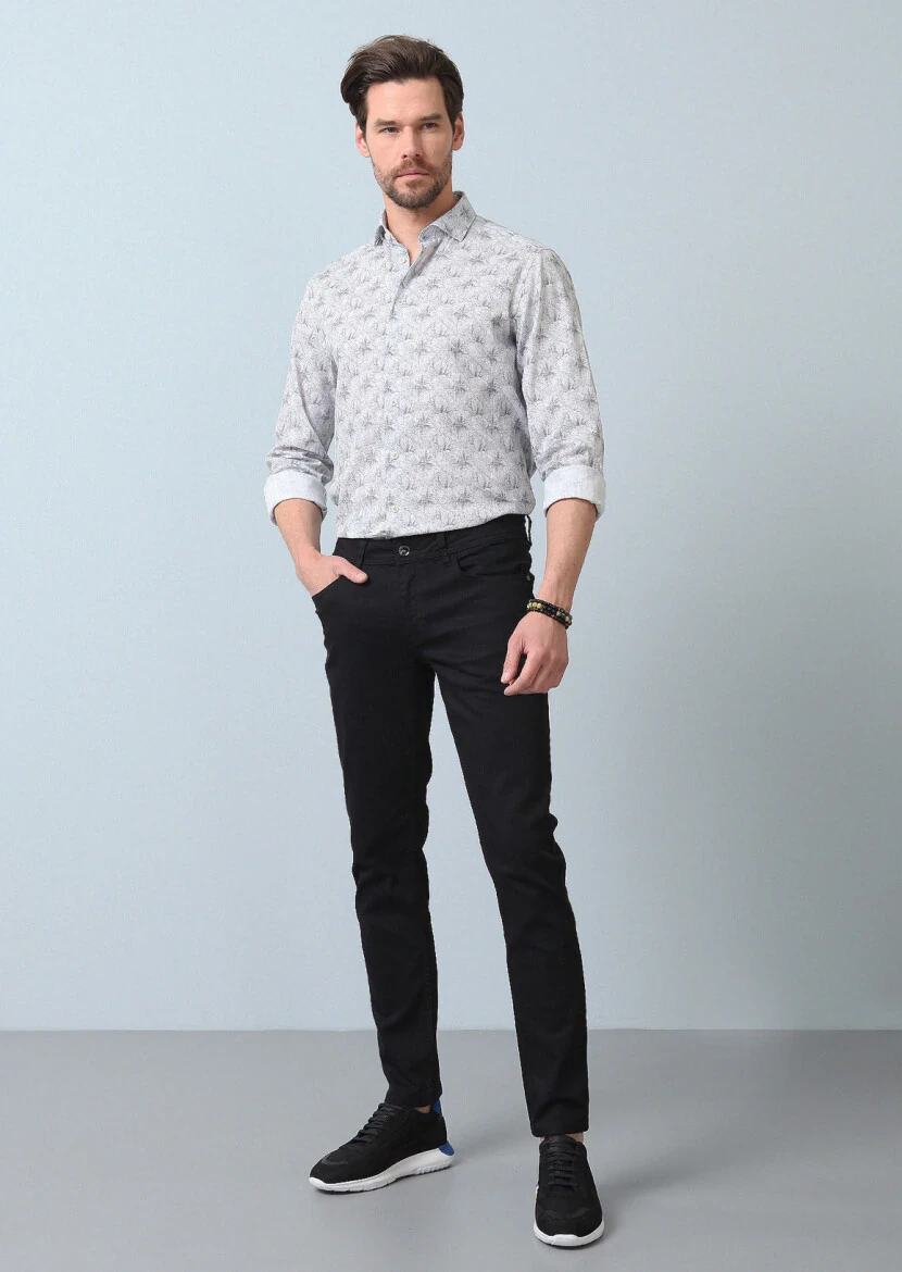 Black Slim Fit Denim Cotton Blended Trousers - 1