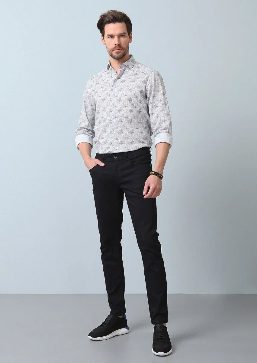 Black Slim Fit Denim Cotton Blended Trousers - 1