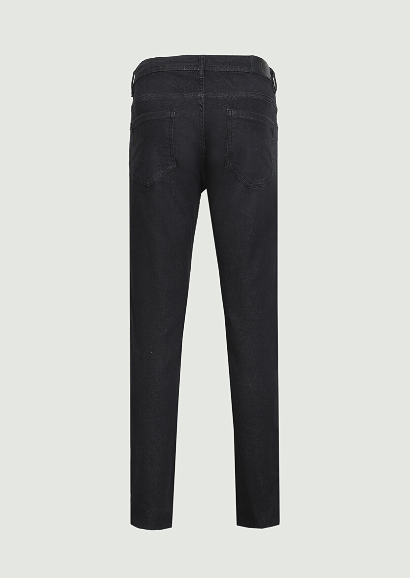 Black Slim Fit Denim Cotton Blended Trousers - 6