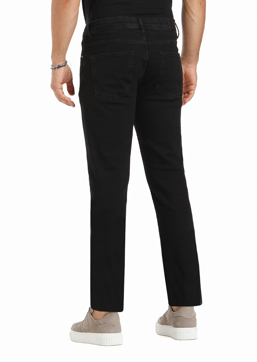 Black Slim Fit Denim Cotton Blended Trousers - 4