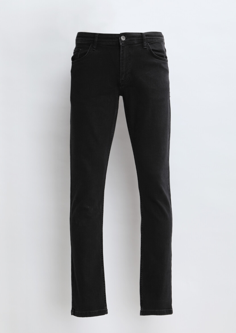 Black Slim Fit Denim Cotton Blended Trousers - 6