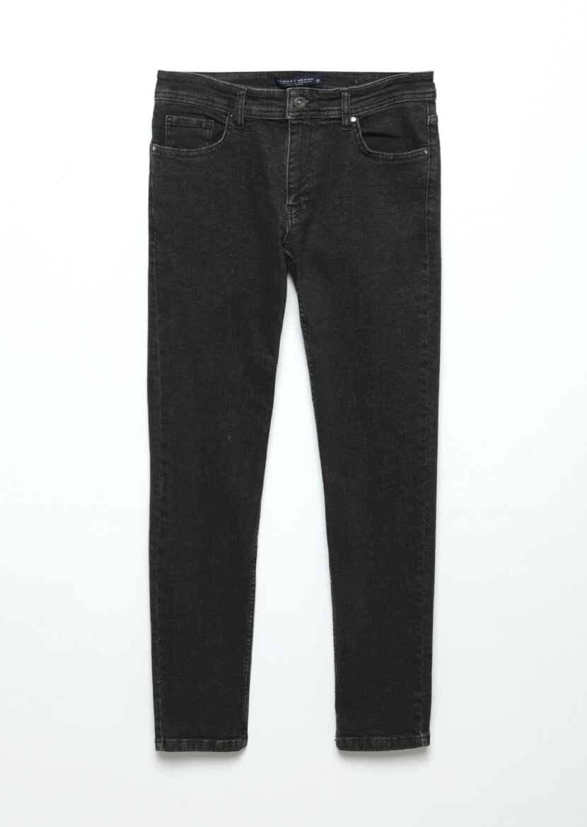Black Slim Fit Denim Cotton Blended Trousers - 6