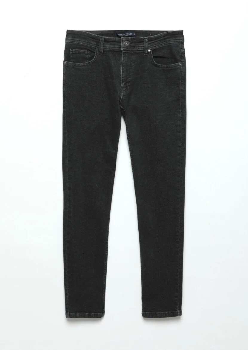 Black Slim Fit Denim Cotton Blended Trousers - 6