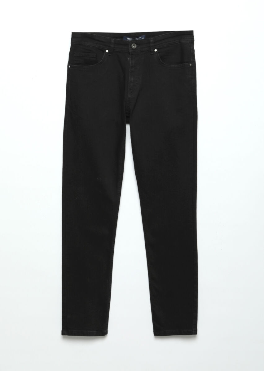 Black Slim Fit Denim Cotton Blended Trousers - 6