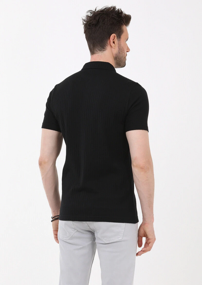 Black Slim Fit Knitting Casual 100% Cotton Shirt - 5