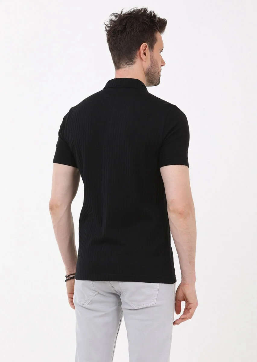 Black Slim Fit Knitting Casual 100% Cotton Shirt - 5