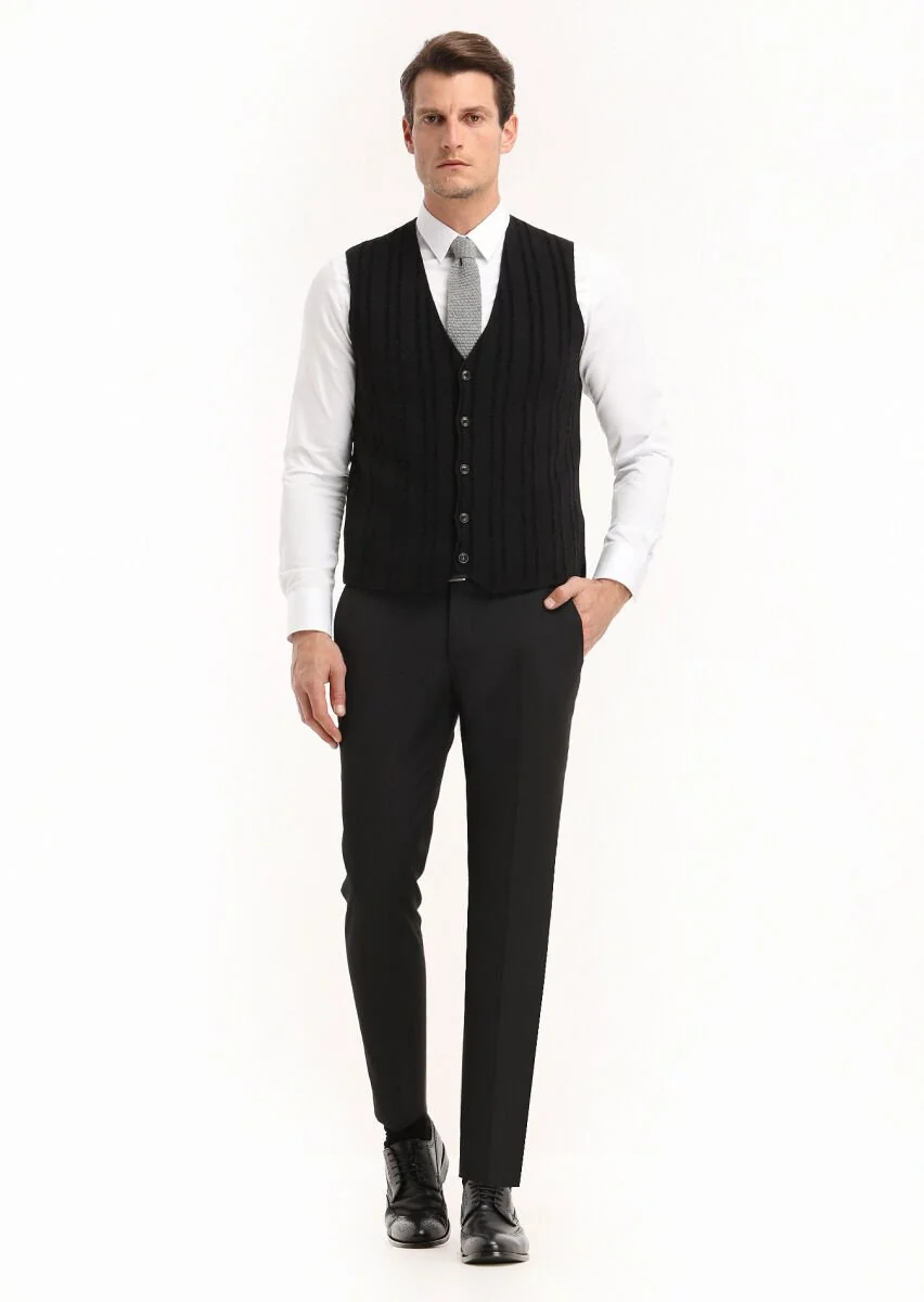 Black Striped Knit Vest - 1