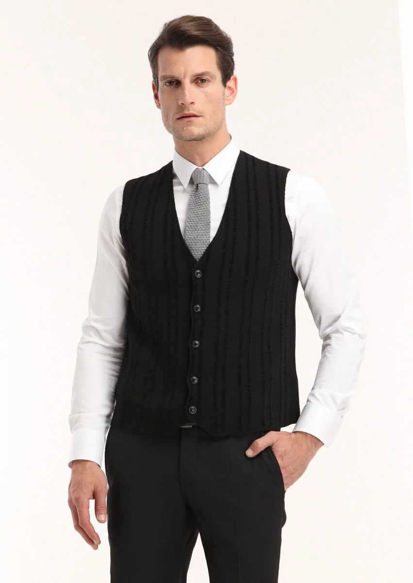Black Striped Knit Vest - 2