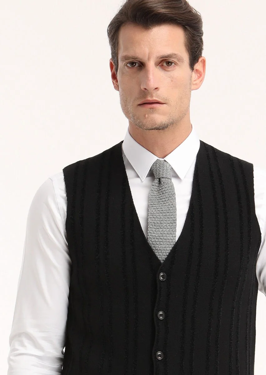 Black Striped Knit Vest - 3