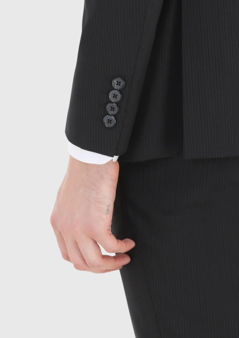 Black Striped Modern Fit 100% Wool Suit - 4