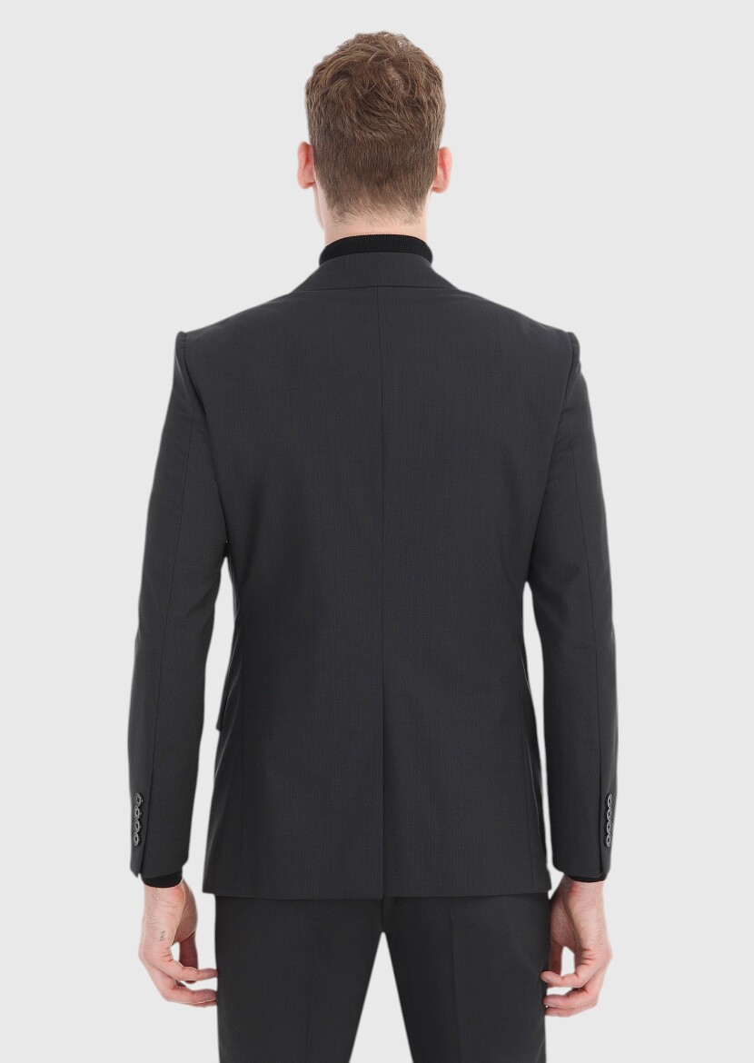 Black Striped Modern Fit 100% Wool Suit - 6