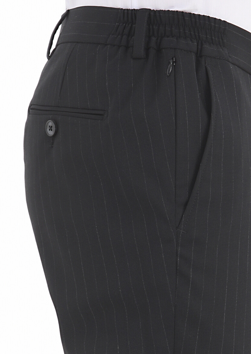 Black Striped Modern Fit Wool Blended Suit - 8