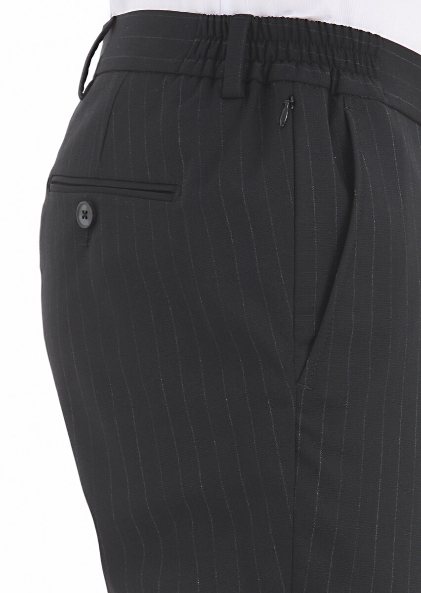 Black Striped Modern Fit Wool Blended Suit - 8