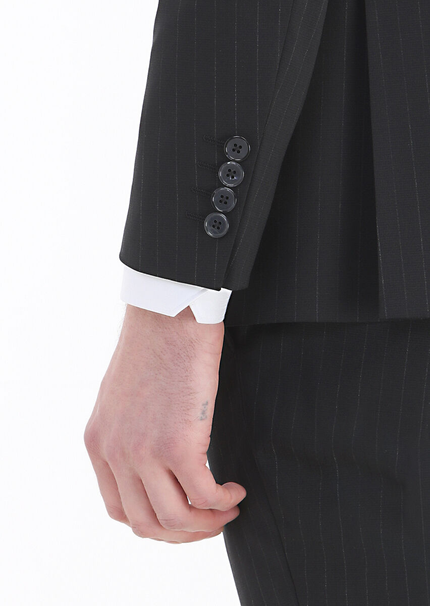 Black Striped Modern Fit Wool Blended Suit - 9