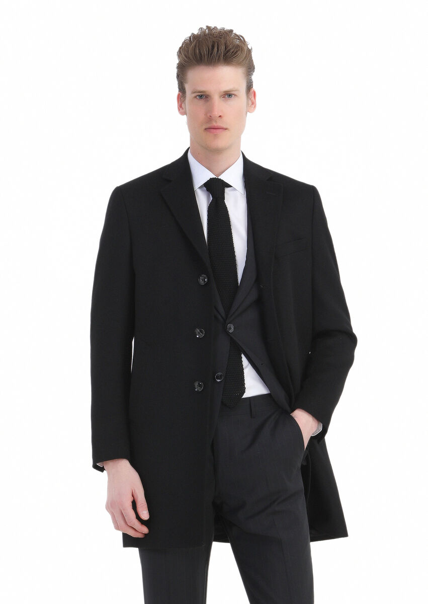 Black Striped Modern Fit Wool Blended Suit - 4