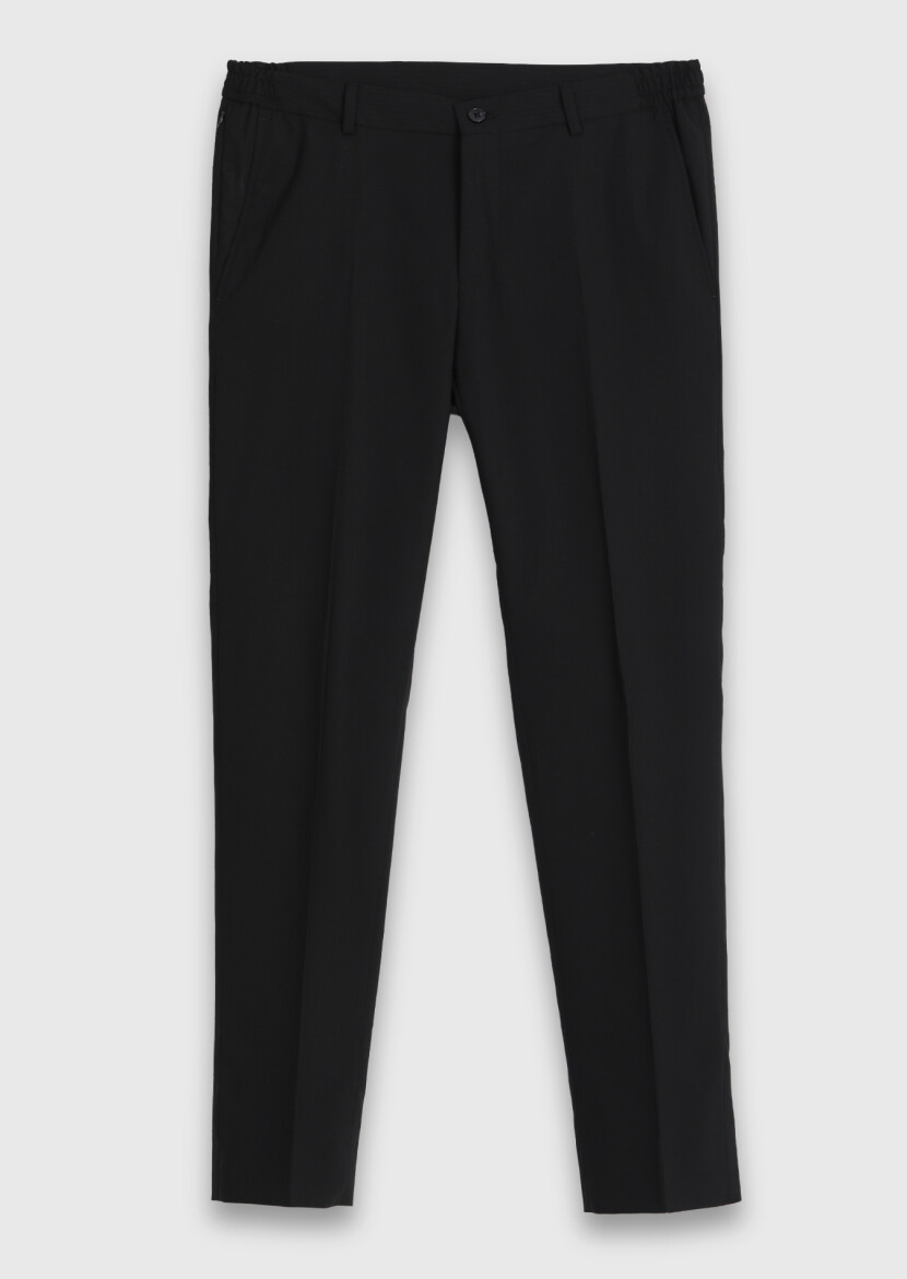 Black Striped Modern Fit Wool Blended Suit - 5