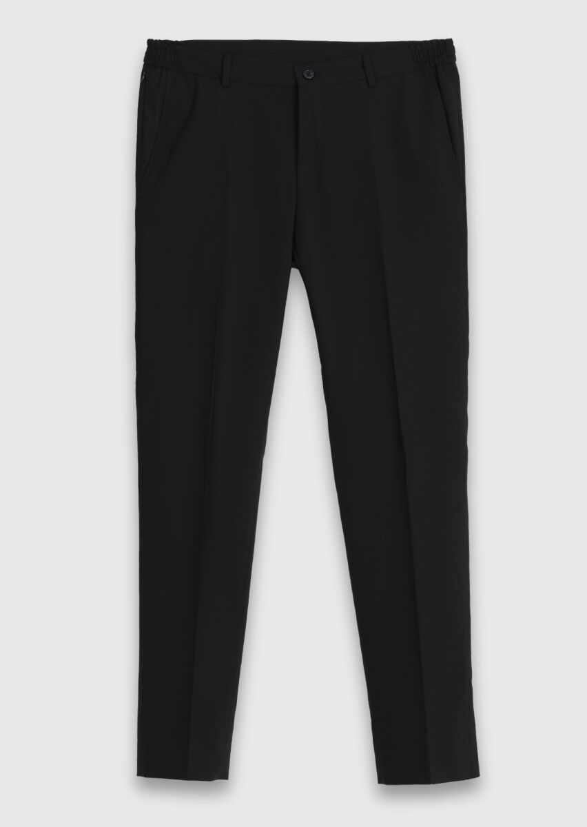 Black Striped Modern Fit Wool Blended Suit - 5