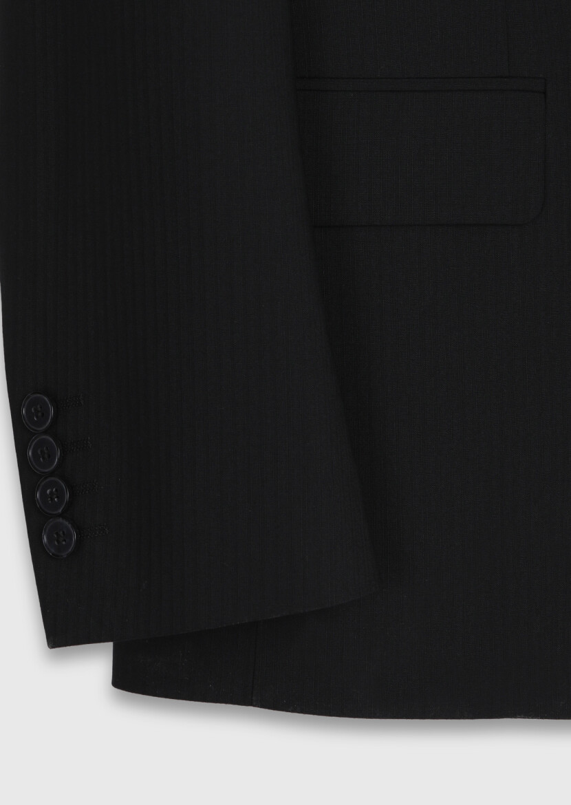 Black Striped Modern Fit Wool Blended Suit - 7