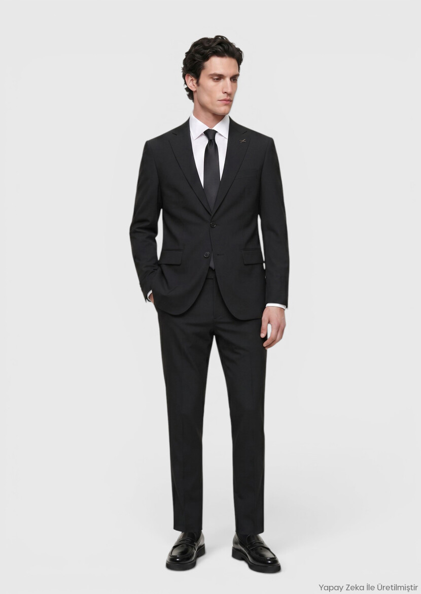 Black Striped Modern Fit Wool Blended Suit - RAMSEY