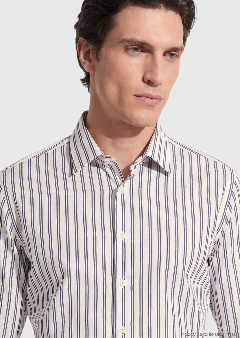 Black Striped Regular Fit Long Weaving Casual Silk Blended Shirt - RAMSEY