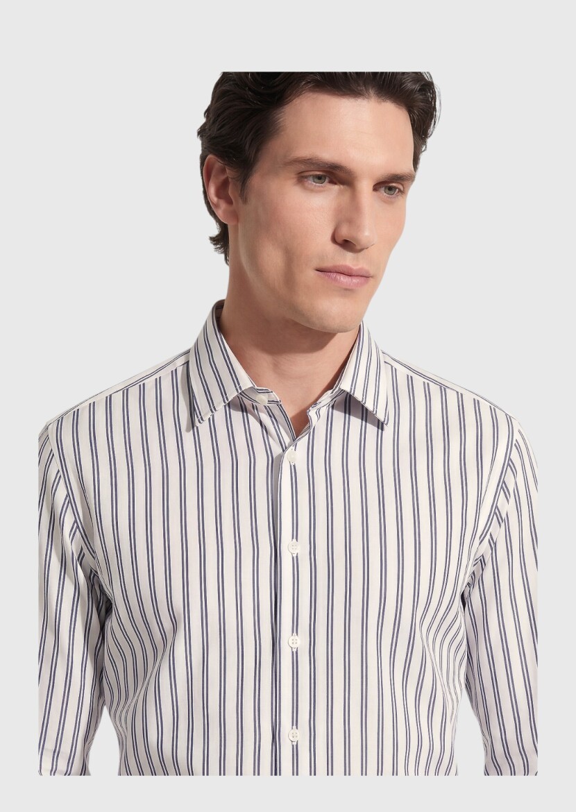 Black Striped Regular Fit Weaving Casual Silk Blended Shirt - RAMSEY