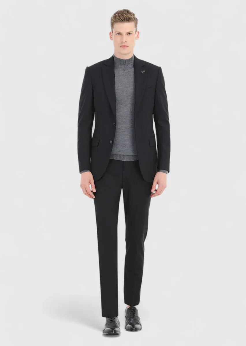 Black Striped Thin&Taller Slim Fit 100% Wool Suit - 1