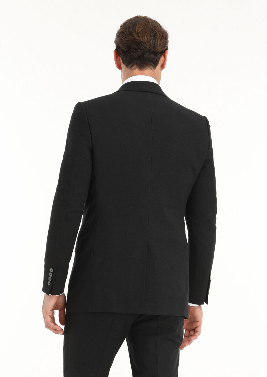 Black Striped Thin&Taller Slim Fit Wool Blended Suit - 3